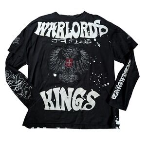 Warlords Kings Long Sleeve Black Graphic Tshirt Men XL Dragon Patch Goth Punk
